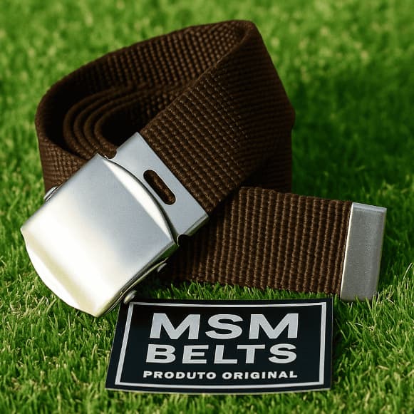 Cinto Tatico Militar Marrom  Nylon Ajustável Fivela MetálicaTamanho P ao Plus Masculino Feminino