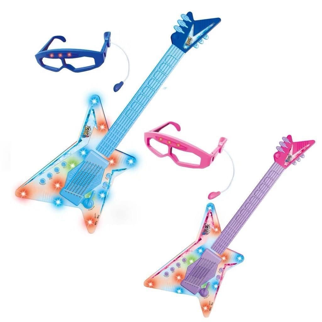 Guitarra Com Óculos Microfone Infantil Som E Luz Conecta Celular Rock - DMT6822/DMT6823