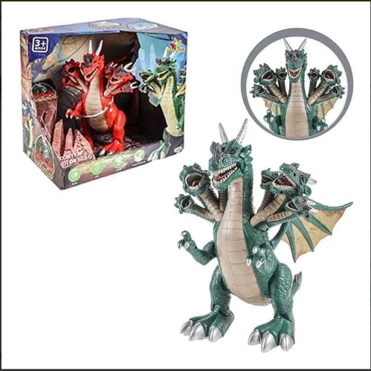 Brinquedo Dragão 7 Cabeças Anda Com Luz E Som