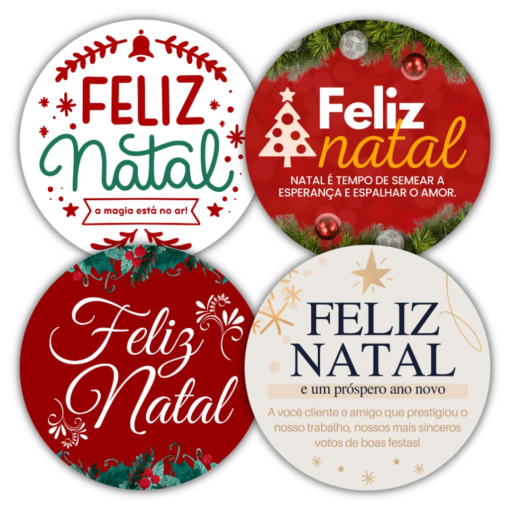 Kit 100 Etiquetas Adesivas Feliz Natal Embalagem Cliente Presente