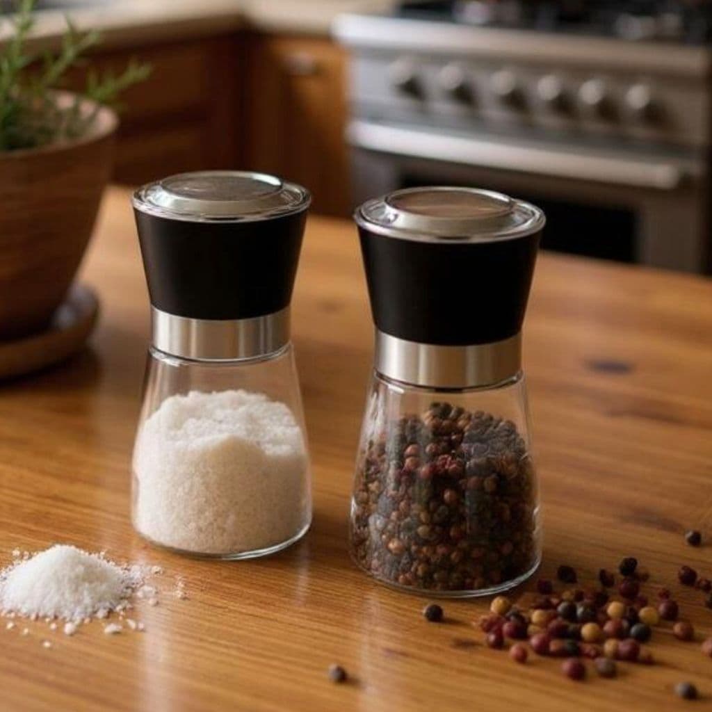 Dois Moedor De Sal Pimenta e Especiarias Vidro Com Regulador Cor Sortida