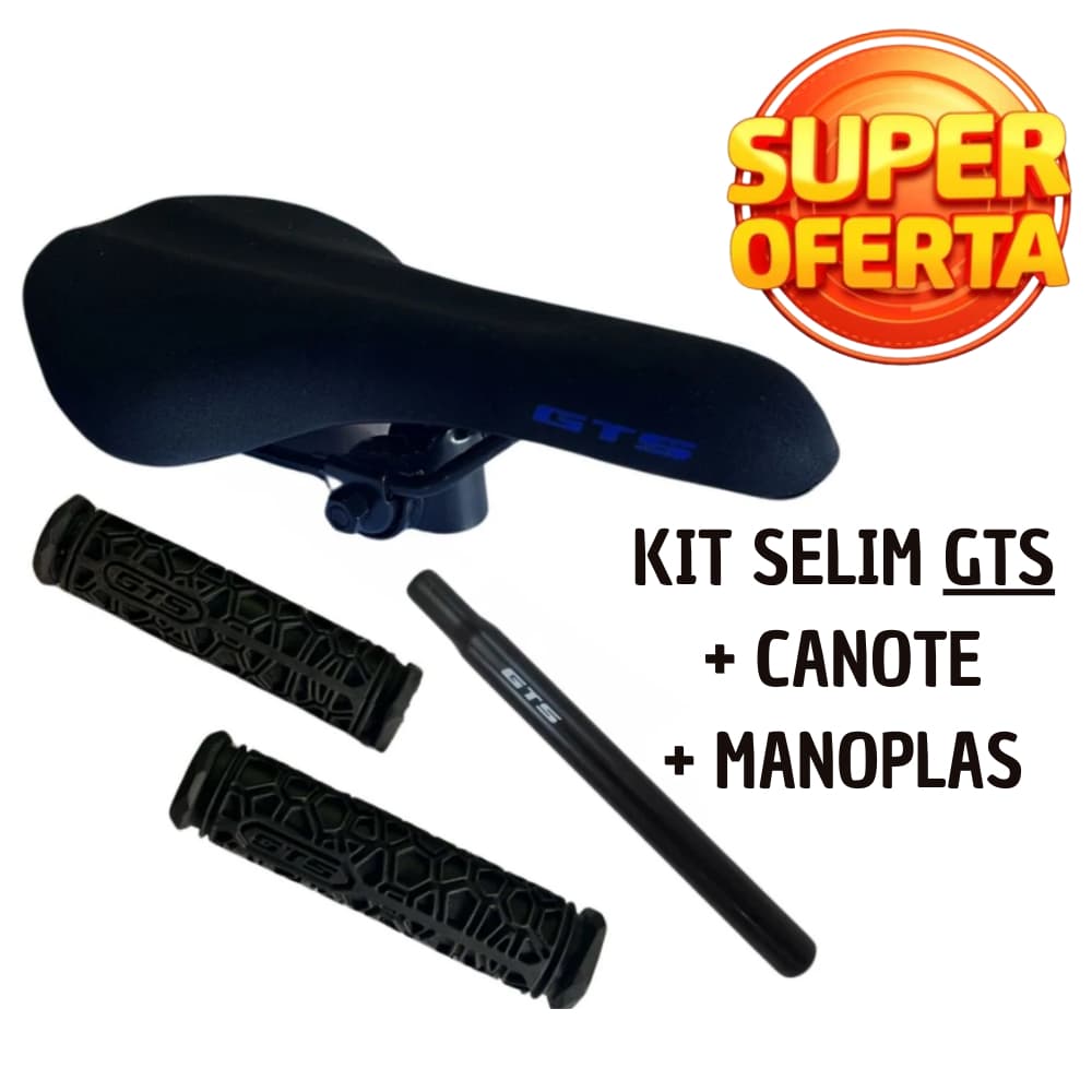 Kit GTS Selim Neoprene Preto/Azul + Par Manoplas + Canote