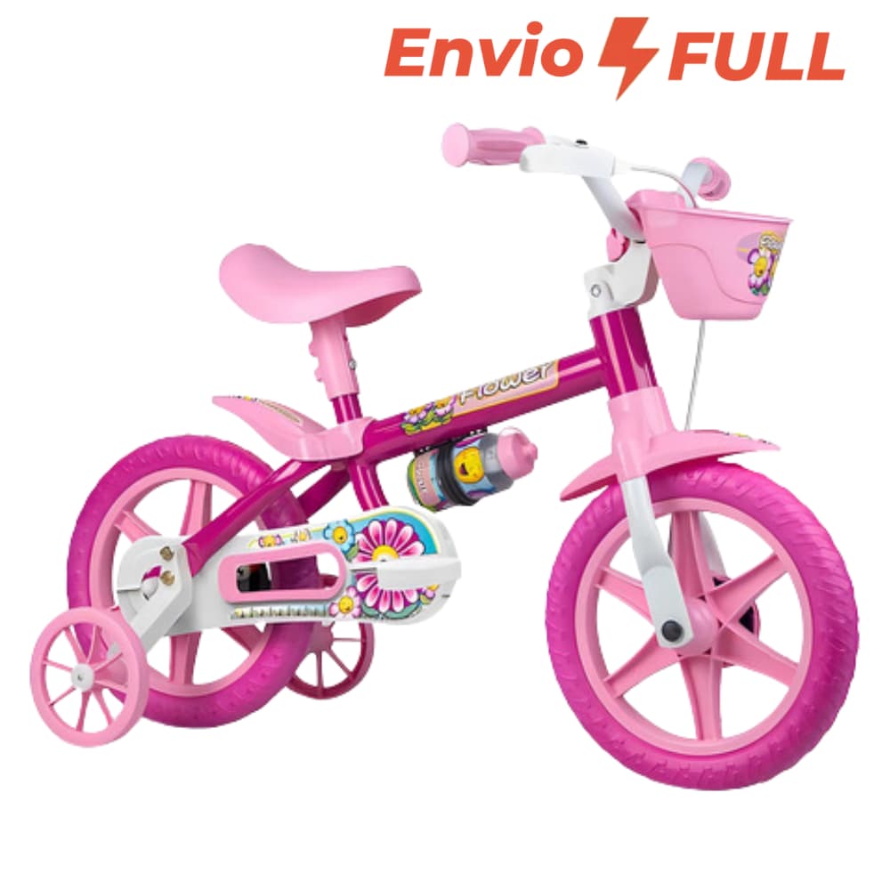 Bicicleta Bike Para Criança 3 A 5 Anos Aro 12 Flower Nathor Infaltil Rosa Com Rodinha