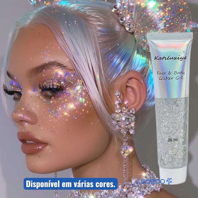 Gel Glitter Eyeshadow para Maquiagem de Rosto e Corpo Artística Festa Brilho 6 Cores Bisnaga 28ml Show Balada Brilhante