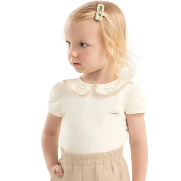 Blusa Infantil Menina Gola Bordada Colorittá Bege