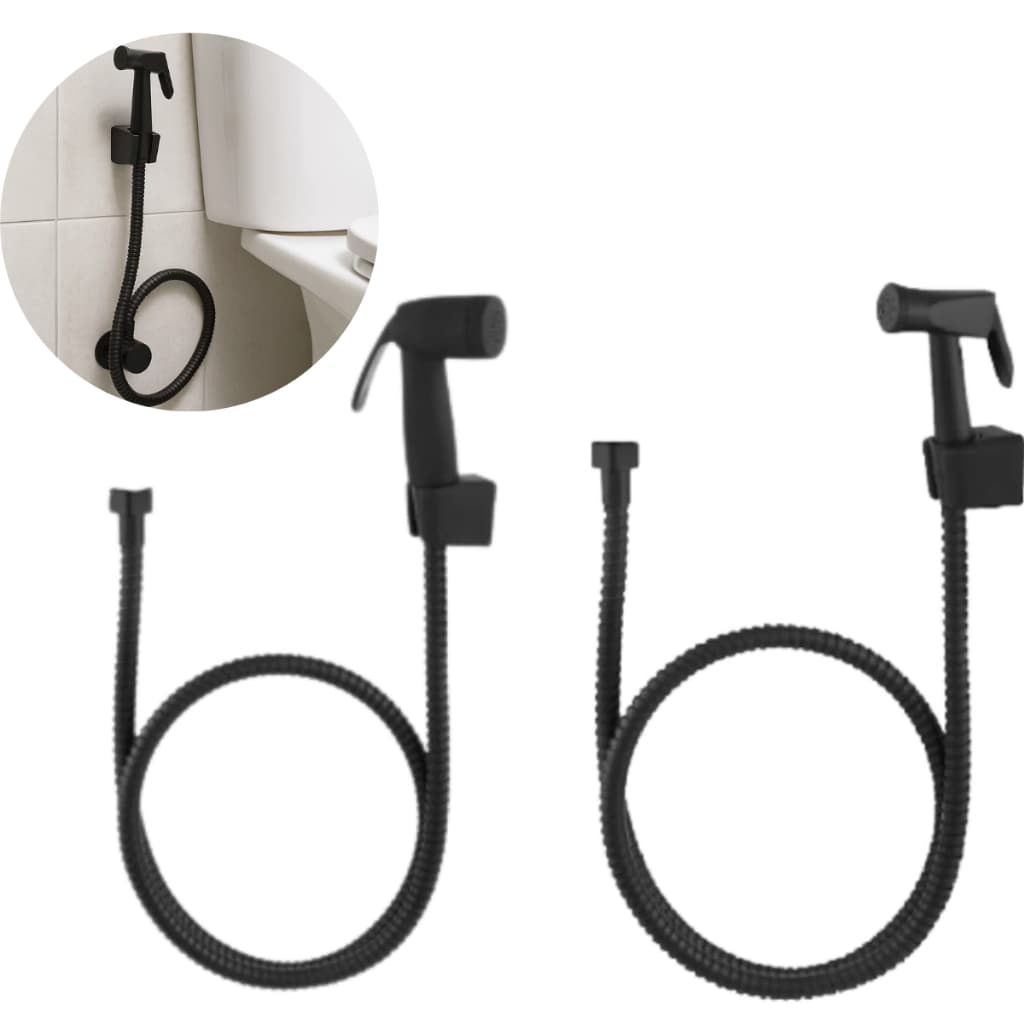 Ducha higiênica Preta Fosco Sem Registro com Mangueira Flexível em Aço Inox 1,20 Cm e gatilho Preto ABS