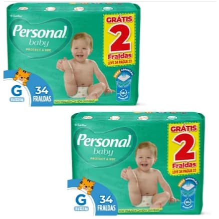 Kit 2ptes Fralda Personal Baby Mega G 8 à 12,5 Kg -34un - Total 68 unidades MEGA