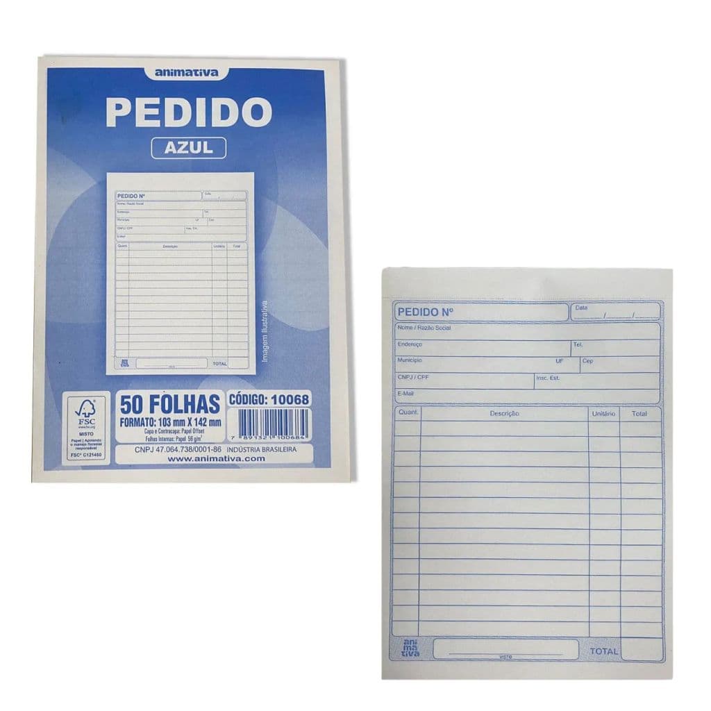 Bloco de Pedido 50 Folhas Azul Destacável 10,3 x 14,2 cm (Kit 3 e 4 Unidades) - Animativa