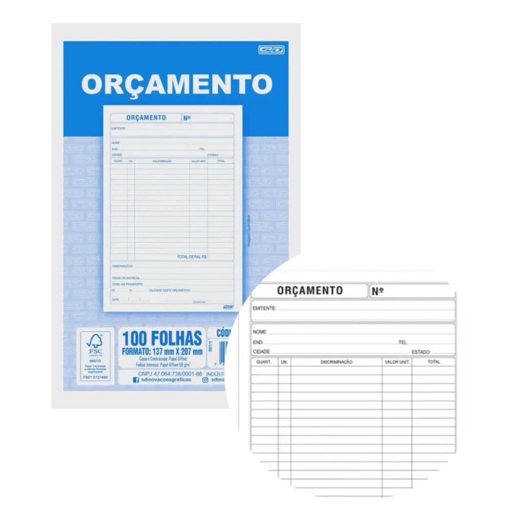 Bloco de Orçamento 100 Folhas Preto Destacável 20,7 x 13,7 cm  - Animativa