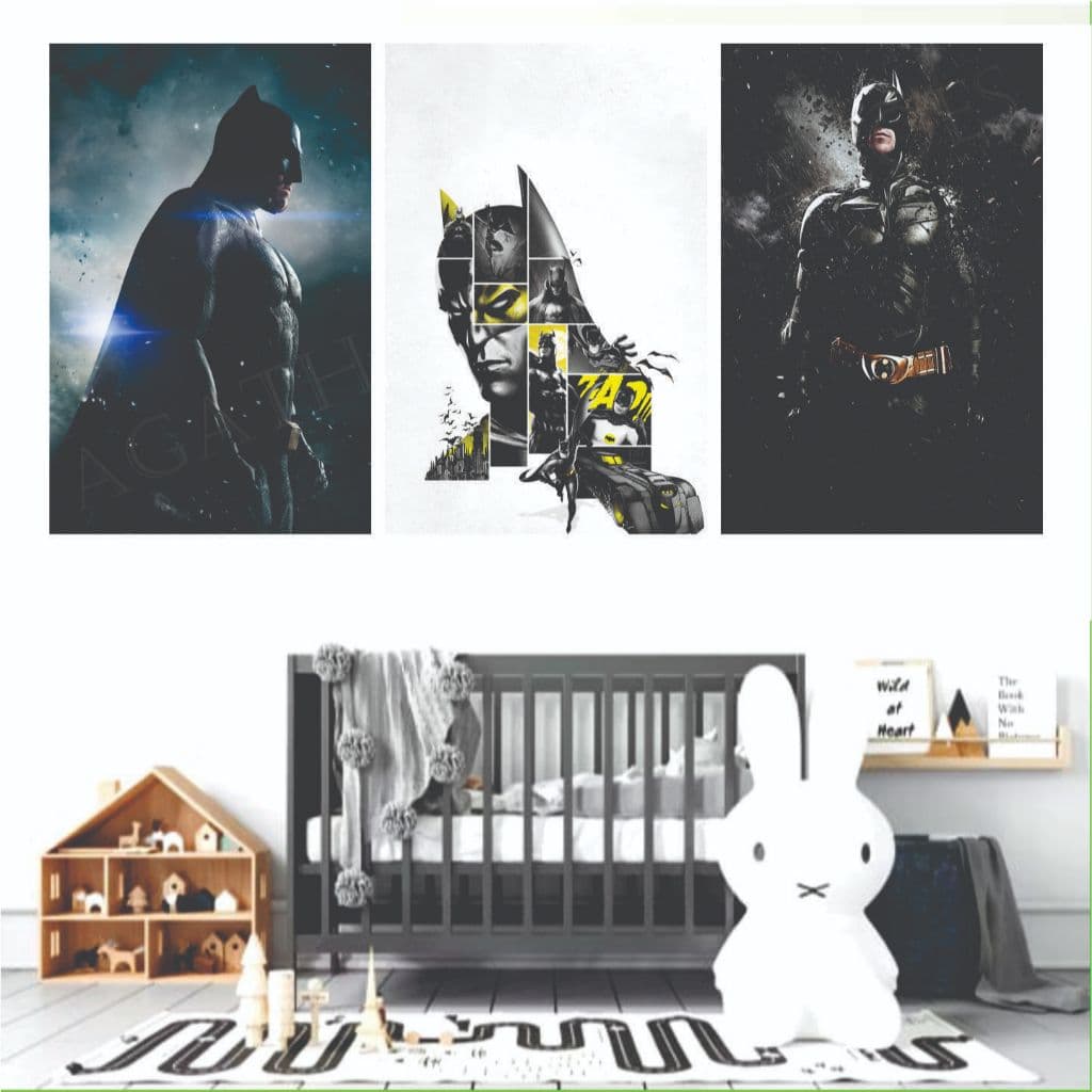 Kit 3 Quadros Decorativo Mosaico infantil Batman 3 peças 90x60 super herói preto decoração sala