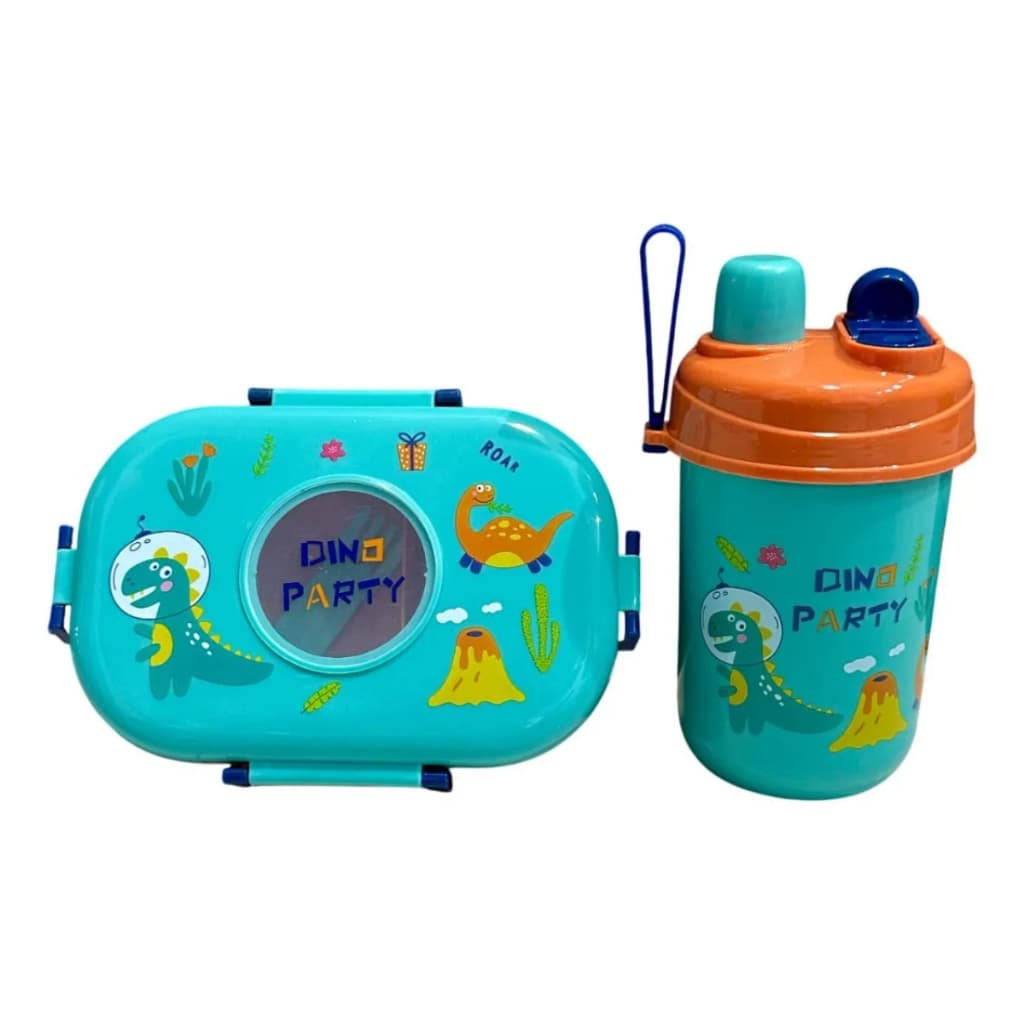 Kit Infantil com Lancheira e Garrafa – Opções Azul Dinossauros ou Rosa Fundo do Mar com Garfo/Colher Incluso
