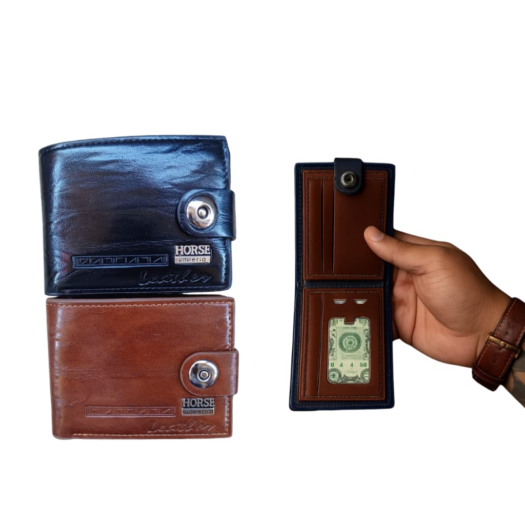 Carteira Preta de Couro Masculina com Fecho e Porta Moedas