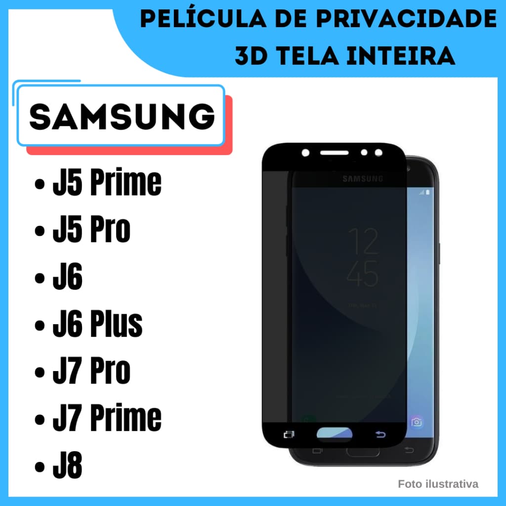 Película de Vidro de Privacidade Para Samsung J5 Prime / J6 / J6 Plus / J7 Pro / J7 Prime / J8 / Película 3D.