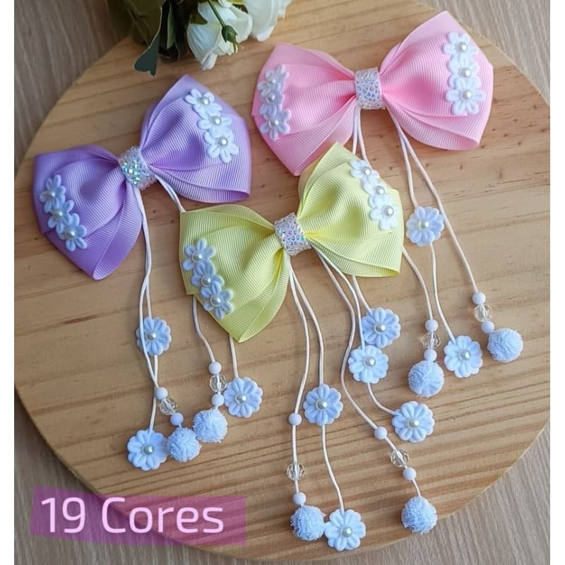 Laço Para Cabelo Infantil Menina Pom Pom Flor Florzinha  Passeio Escola Candy Color