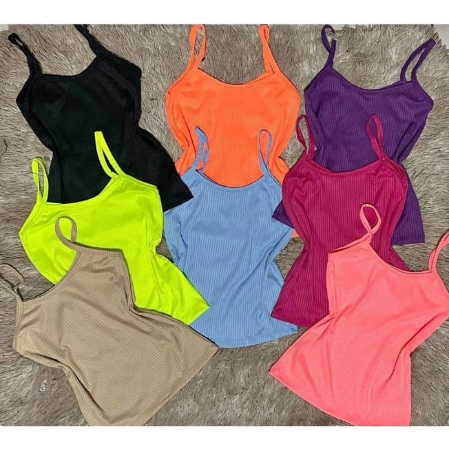 Blusa Alcinha Canelada Regata Feminina Com Bojo Primavera Verão Moda!!