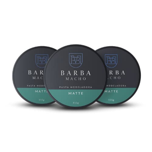kit 3 Pomadas modeladora Matte 155g Barba Macho Fixação Forte e Efeito Seco