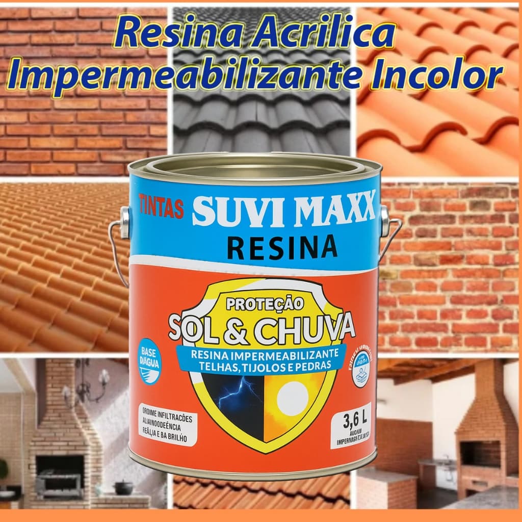 Resina Acrílica Impermeável Lavável da Brilho 3,6 Litros Suvi Maxx parede telhado laje piso teto