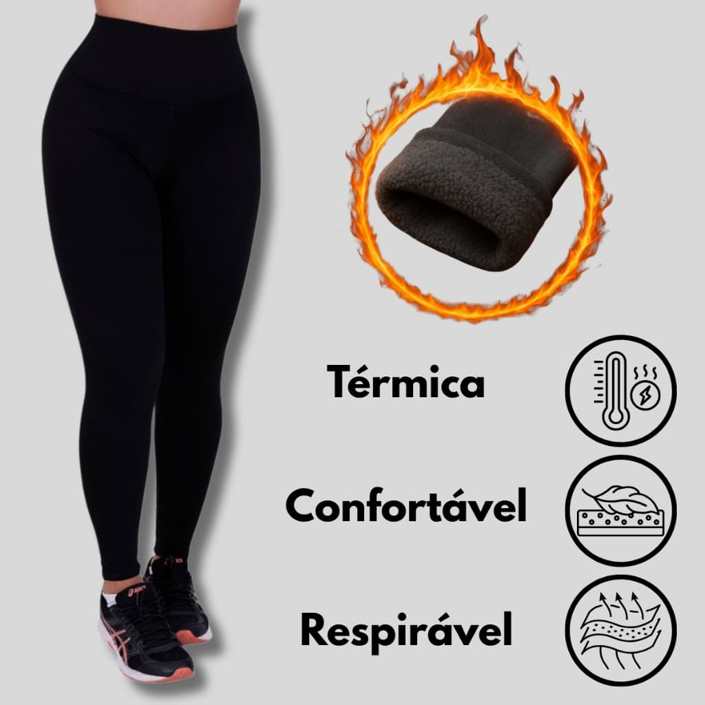 Calça Legging Feminina Térmica Cintura Cós Alto Peluciada Flanelada Interior Forrada Suplex