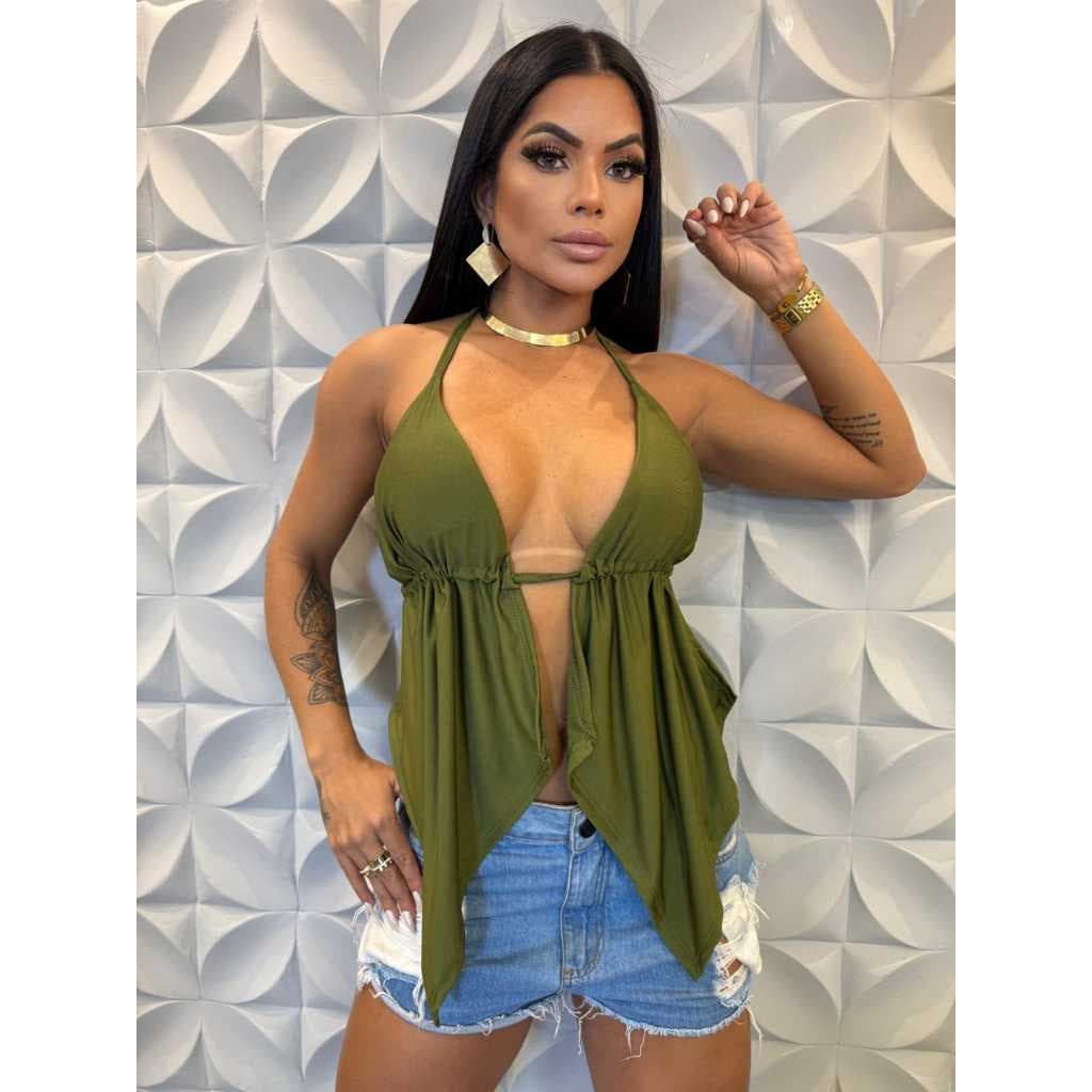 Blusa Bata Frente Única Babado Boho Chique com Bojo