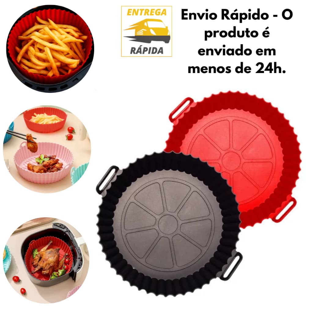 Forma Cesta Silicone Antiaderente Reutilizável Airfryer Grande Alta Qualidade Resistente Não Amassa
