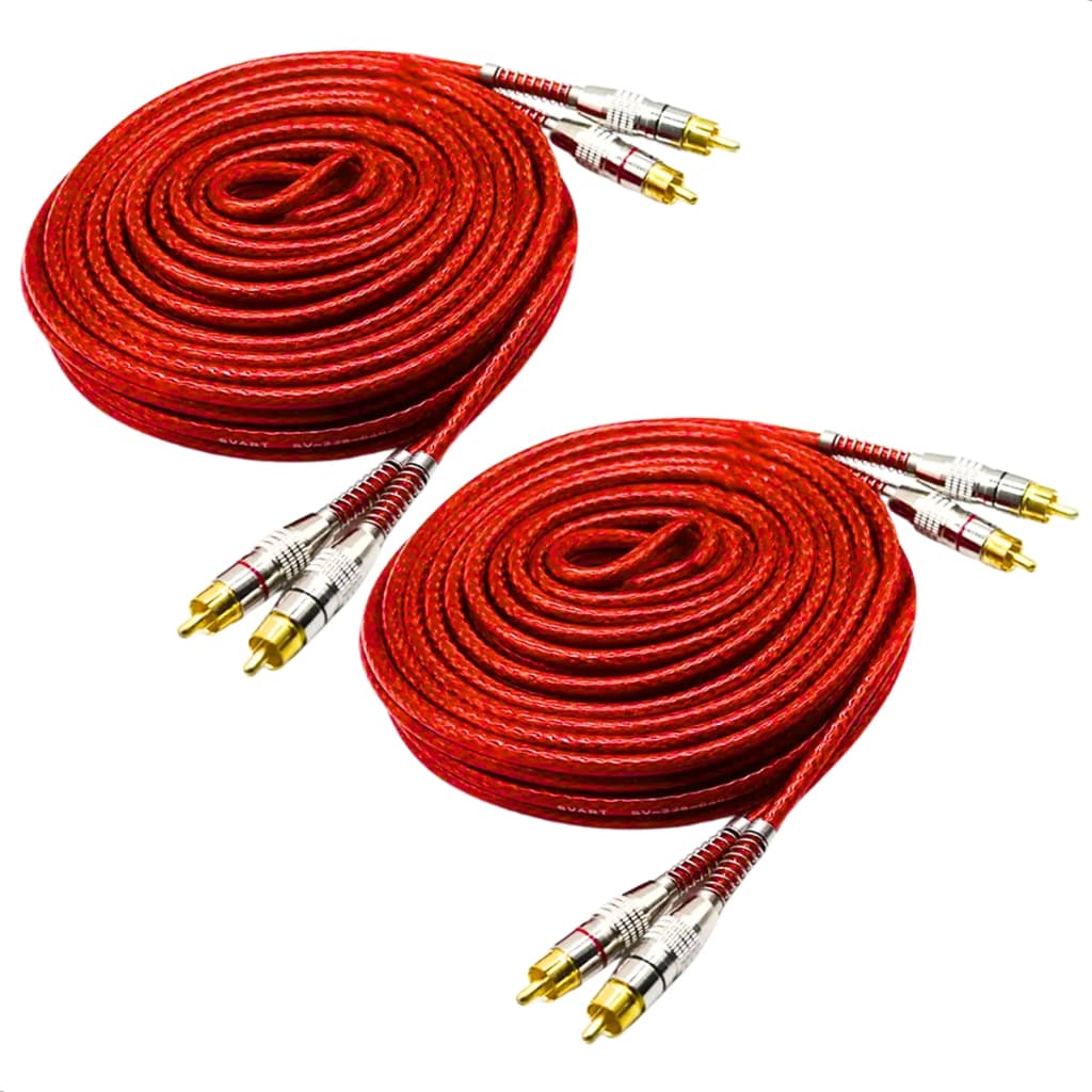 Kit 2 Cabo RCA Blindado de Áudio 5 Metros Som Automotivo Conectores Duplos Banhado a Ouro Plug Metal