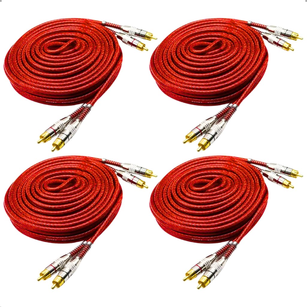 Kit 4 Cabo RCA Blindado de Áudio 5 Metros Som Automotivo Conectores Duplos Banhado a Ouro Plug Metal