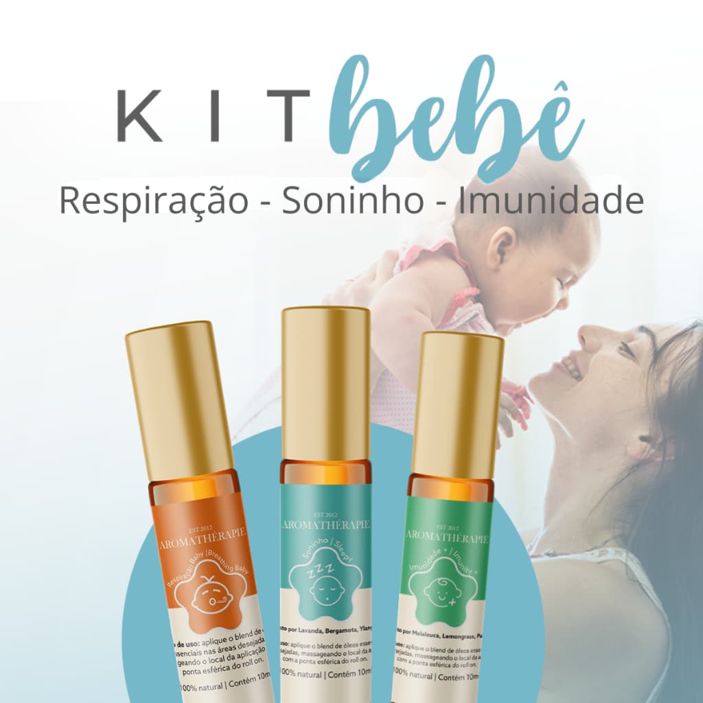 Kit 3 Aromaterapia Bebê Natural Blend Óleos Essenciais Aromathérapie - Kit Respira/Protege/Acalma