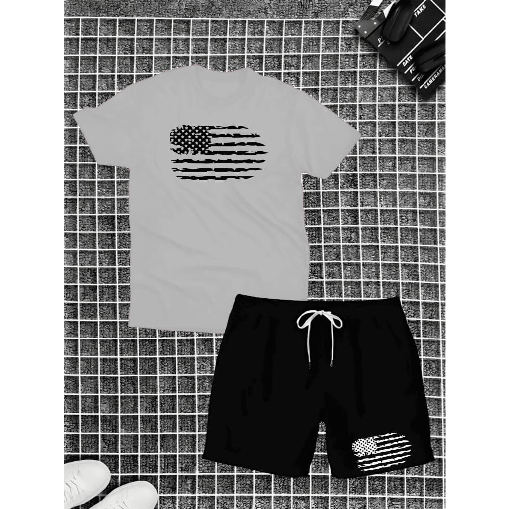 Kit Conjunto Masculino Camisa De Algodão 30.1 + Shorts Tactel Leve EUA Estados Unidos