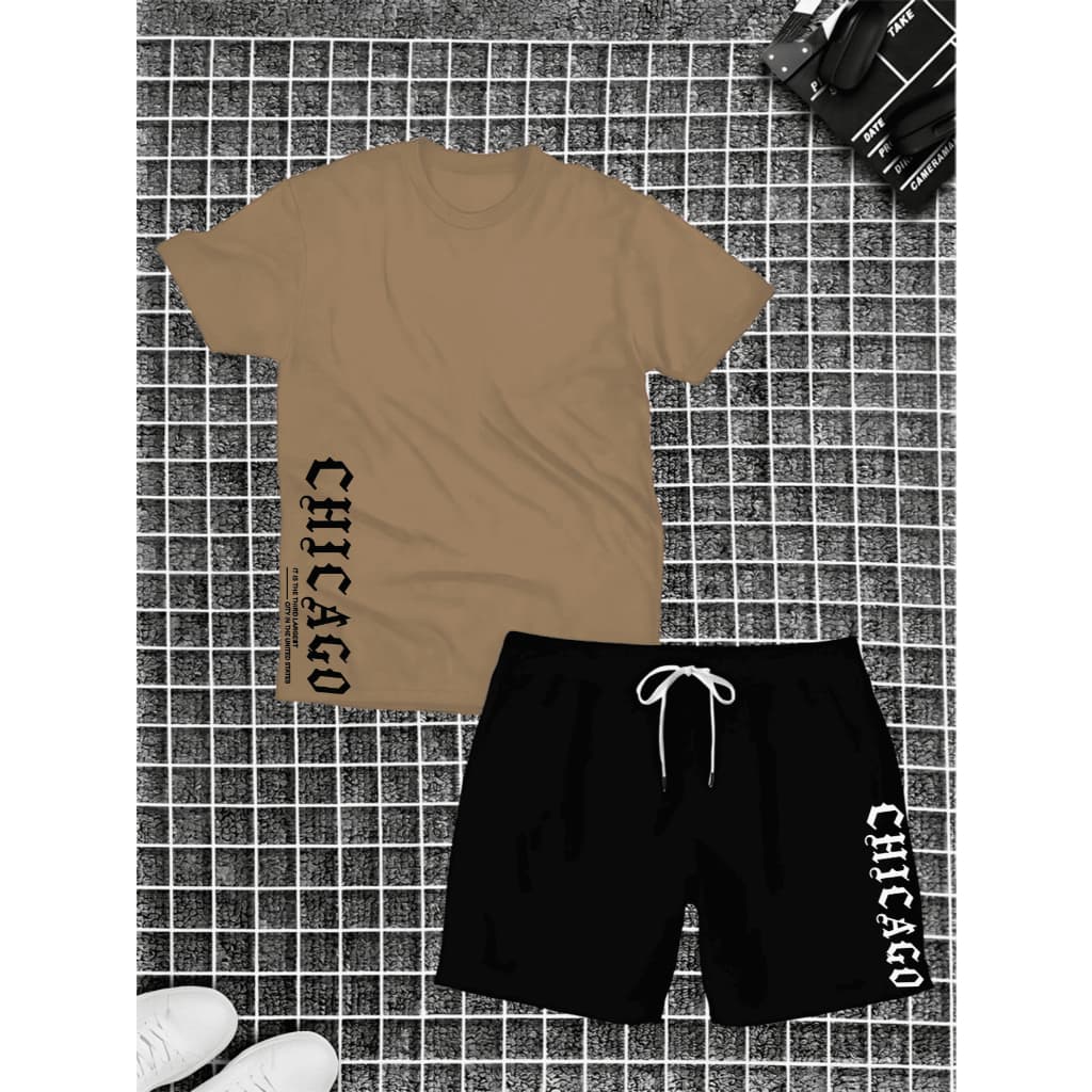 Kit Camisa Com Short Bermuda Tactel Chicago Camiseta 100% Algodão Estilo
