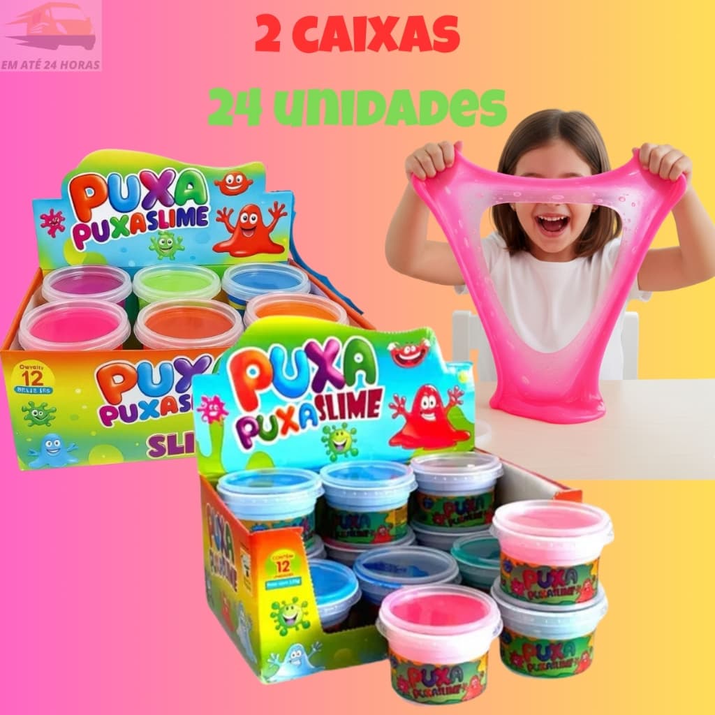 Slime Puxa Puxa 125G – KIT COM 24 UNIDADES (2 Caixas) Brinquedo Infantil Festa
