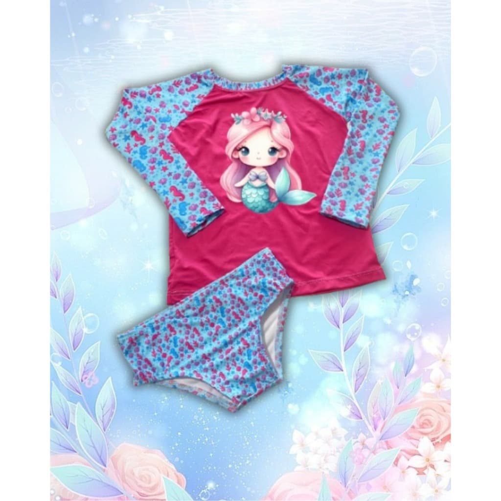 Kit Praia Infantil | Camisa UV50+ Proteção Solar + Biquíni Calcinha Personalizado Princesa DTF