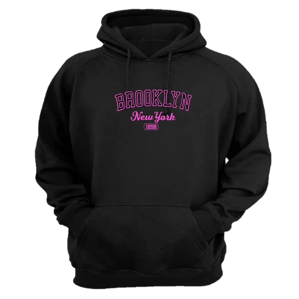 Blusa Moletom Brooklyn Estampa Rosa Com Capuz  Flanelado De Frio Masculino E Feminino