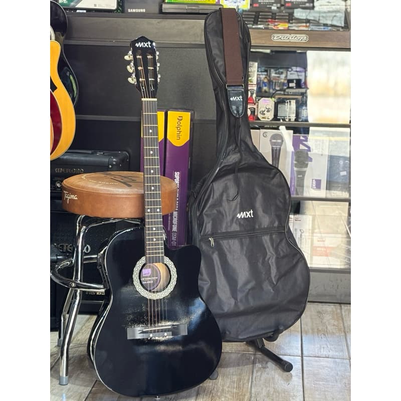 Violão elétrico eletroacústico preto+capa+correia com tensor no braço-Mxt