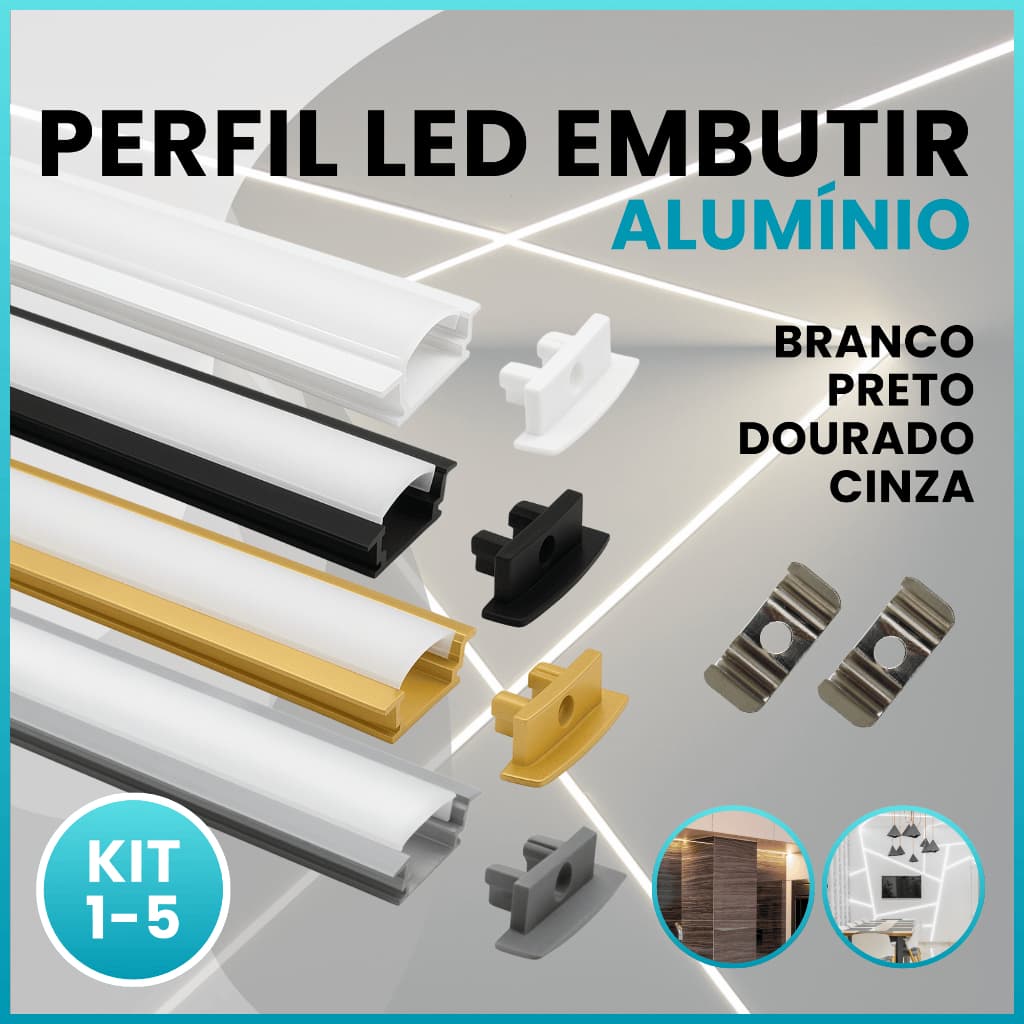 Perfil Slim Alumínio Para Fita Led Embutir Metros Decoração Iluminação 1 a 5 metros