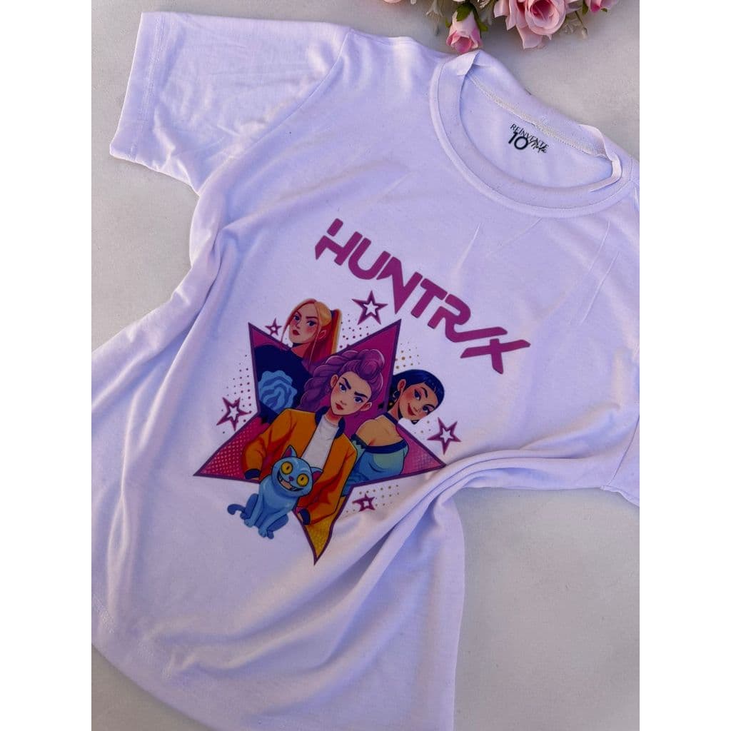 Camiseta KPop Demon Hunters HUNTRIX, ADULTO OU INFANTIL, blusa ZOEY, RUMI, MIRA, SAJA BOYS