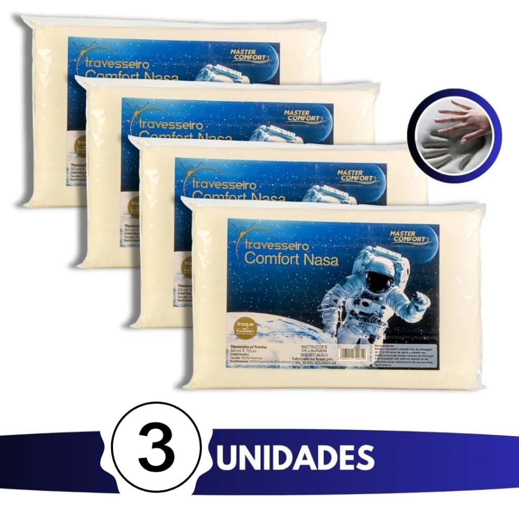 KIT 3 TRAVESSEIRO COMFORT NASA VISCOELASTICA ANTIAGERGICO MACIO
