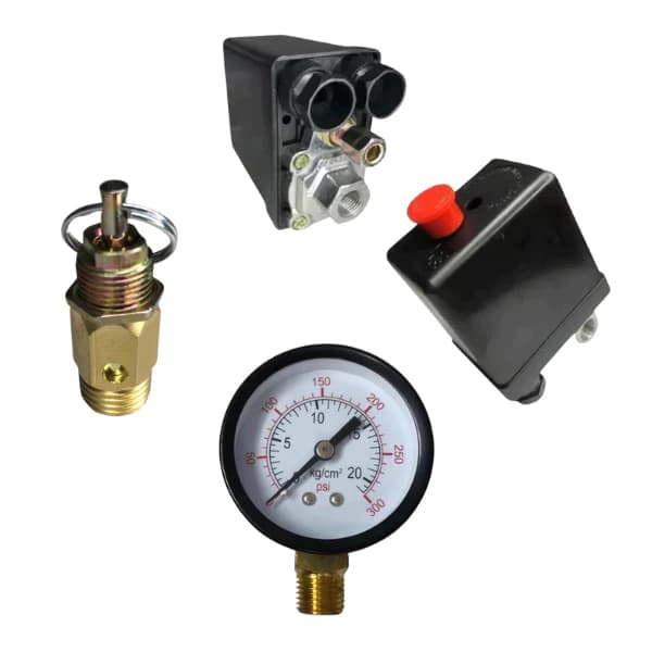 Kit Pressostato Automático 135-175PSI + Válvula de Segurança 175PSI + Manômetro 300PSI