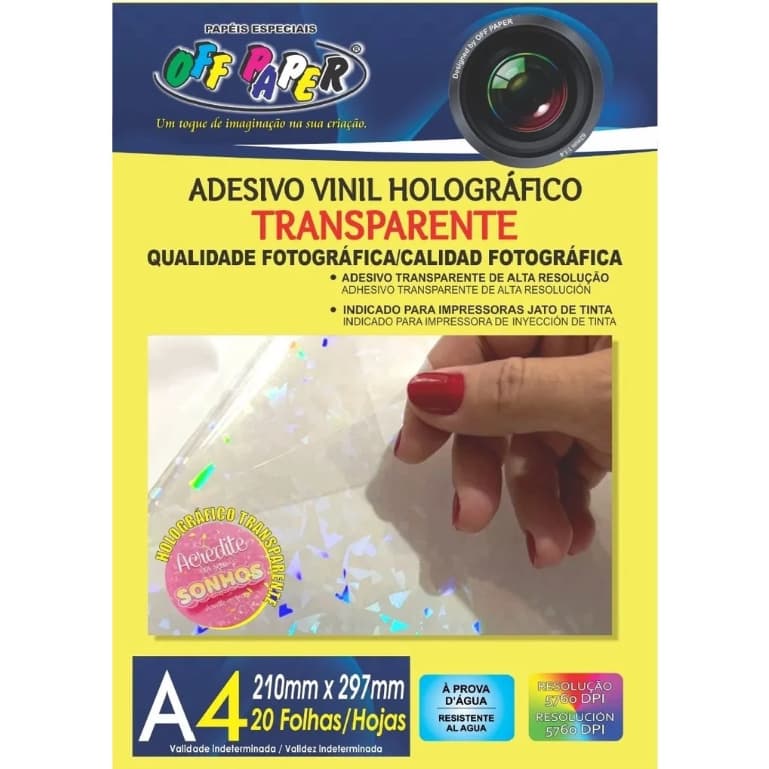 Papel Adesivo Holográfico Vinil A4 CAQUINHOS Para Jato de Tinta - Resistente à água