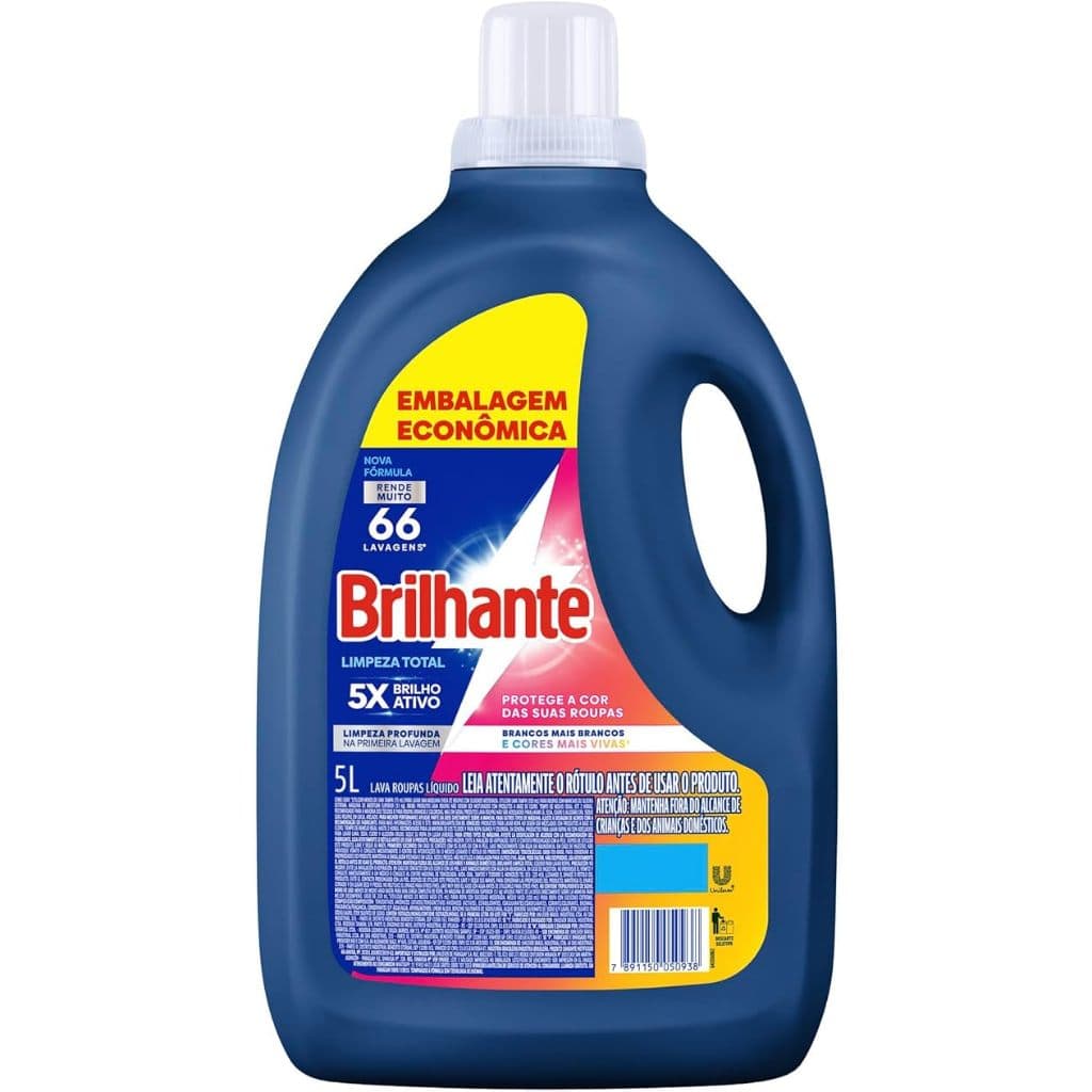 Lava Roupas Líquido Brilhante Limpeza Total - Sabão Liquido 5L