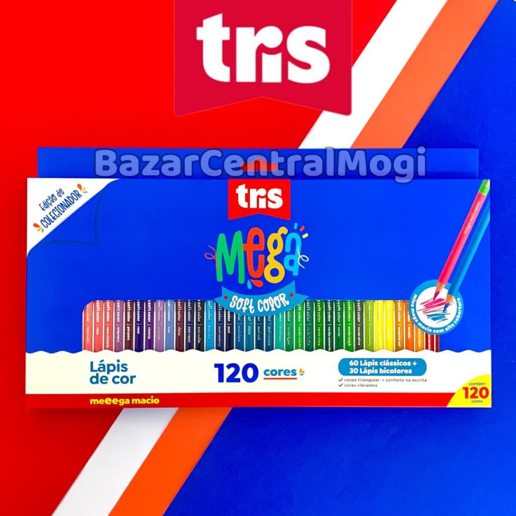 Lápis de Cor 120 Cores Tris Mega Soft Color Triangular Ultra Macio Edição Colecionador