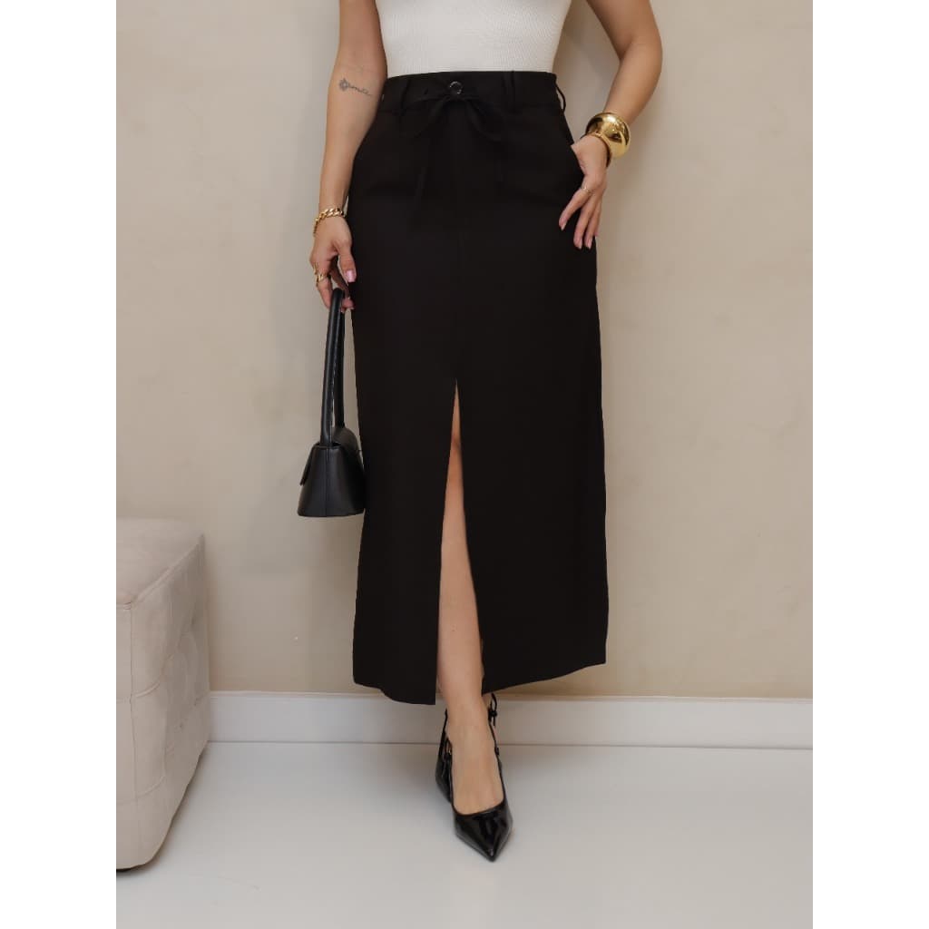 SAIA MIDI COM FENDA  E CORDÃO EM ALFAIATARIA SENSORIALLE MARRANT LOOK CASUEL E ELEGANTE