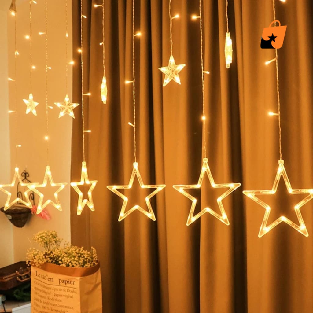 Cascata De Estrela 138Led's Branco Quente 8 Modos