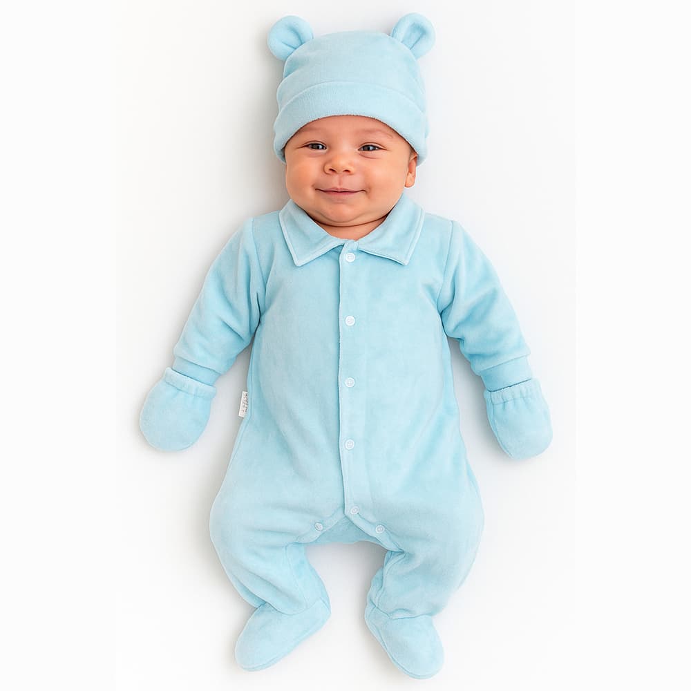 Macacão P/ Bebê Prematuro + Luvas + Touca Plush Roupinha Enxoval Gêmeos Menino Menina