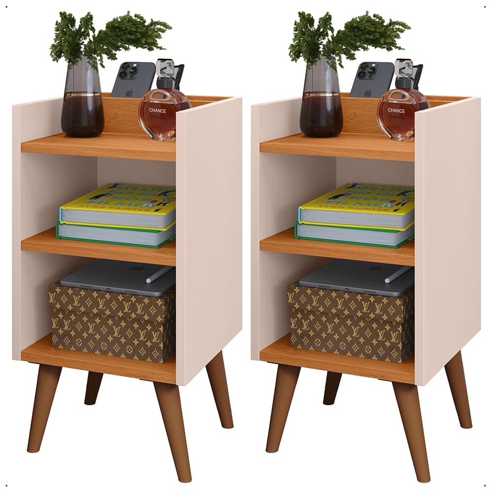 Kit 2 Mesa de Cabeceira de Cama Criado Mudo Pés Palito Porta Treco e Celular Retro Moderno de Quarto Nicho Envio Rápido