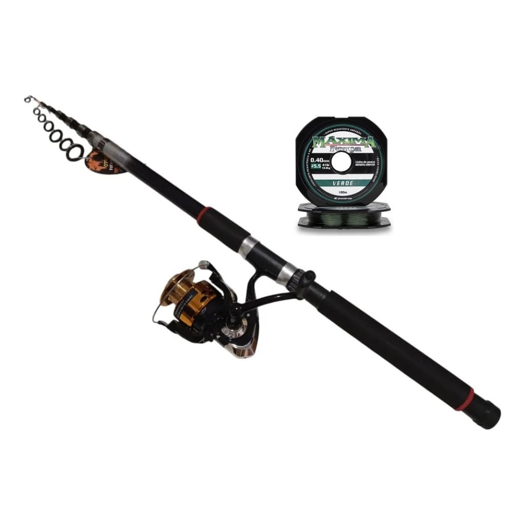 Kit Para Pesca Praia + Vara 3.60 Retrátil telescópica 60 Lbs + Molinete  Forte + Linha Monofilamento
