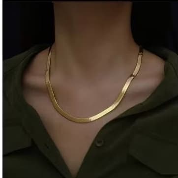 Gargantilha Colar Cordão achatado fita aço inox Prata e Dourado Feminino