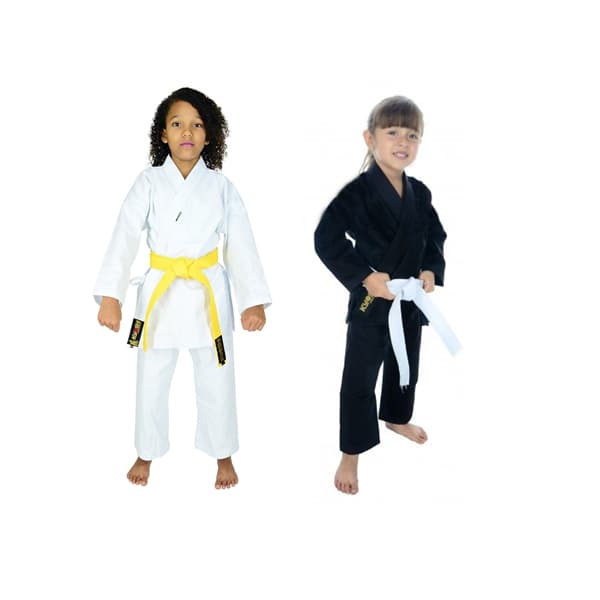 Kimono Kyoshi Karate Start Branco/Preto Infantil Com Faixa Branca