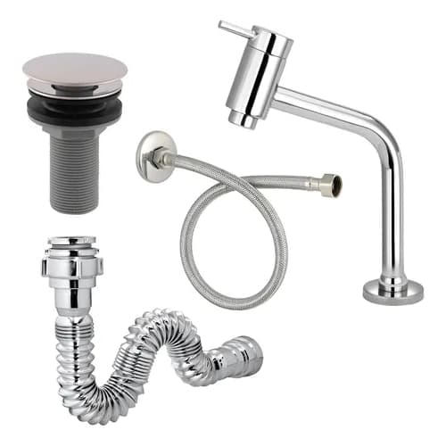 Kit Torneira Cuba Link Baixa Banheiro Lavabo Metal +Válvula Click Metal+ Sifão Cromado + Engate 40cm