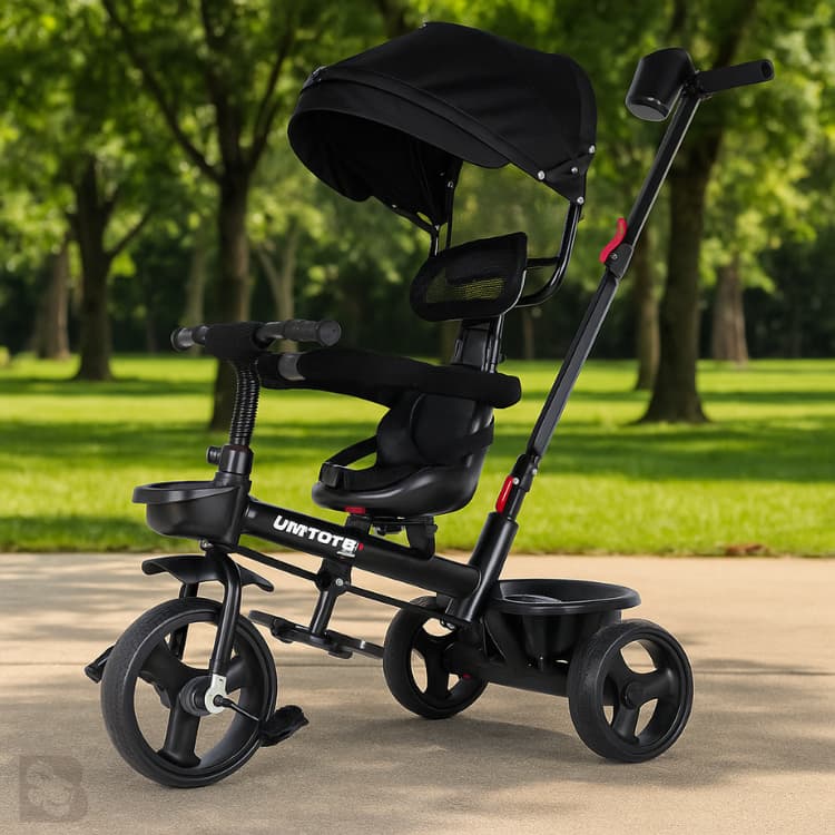 Triciclo Com Empurrador Confort Preto infantil Bebê Passeio Viagem Com Haste e Cinto Confortável