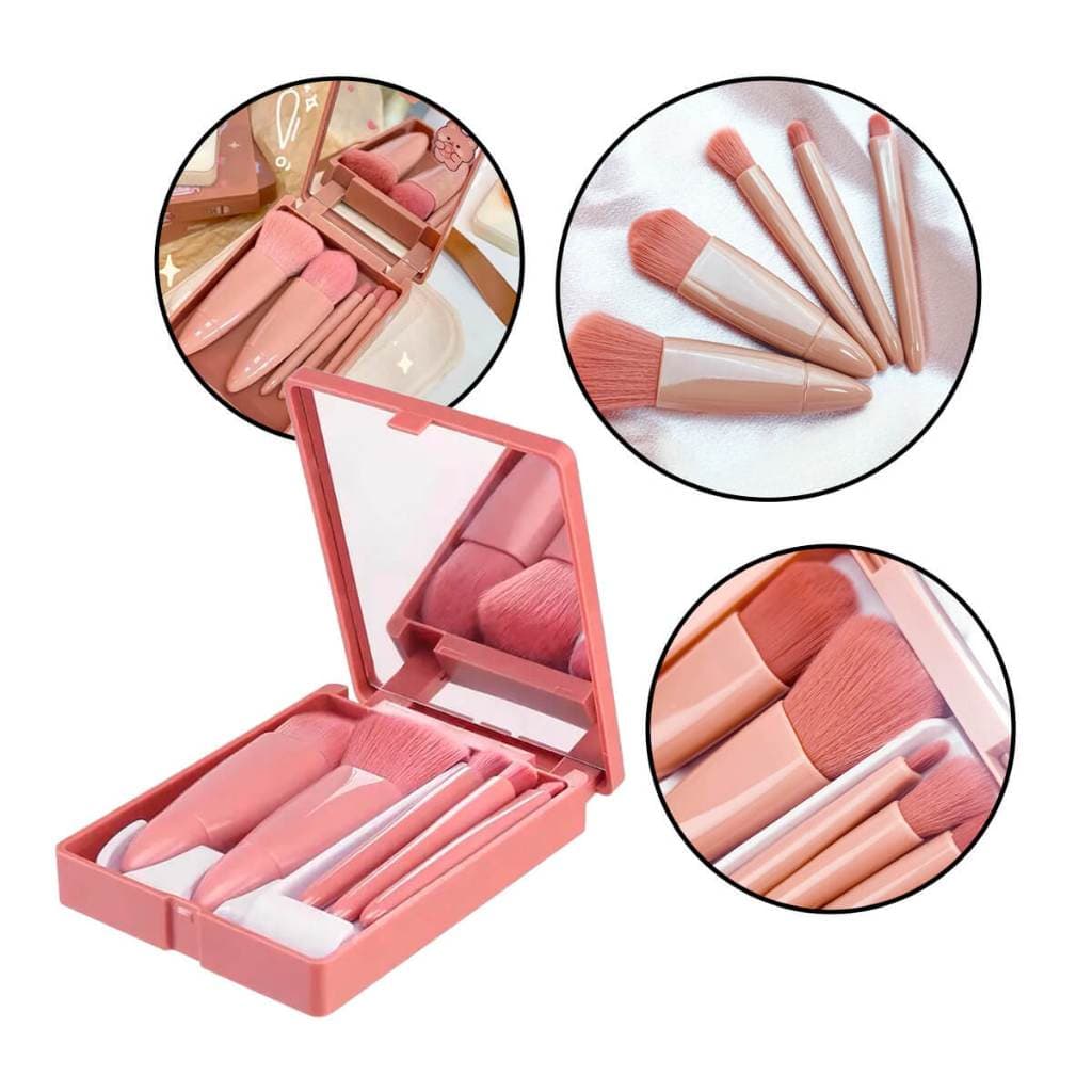 Conjunto Estojo Kit Pincel Maquiagem com Espelho Portátil Viagem Profissional